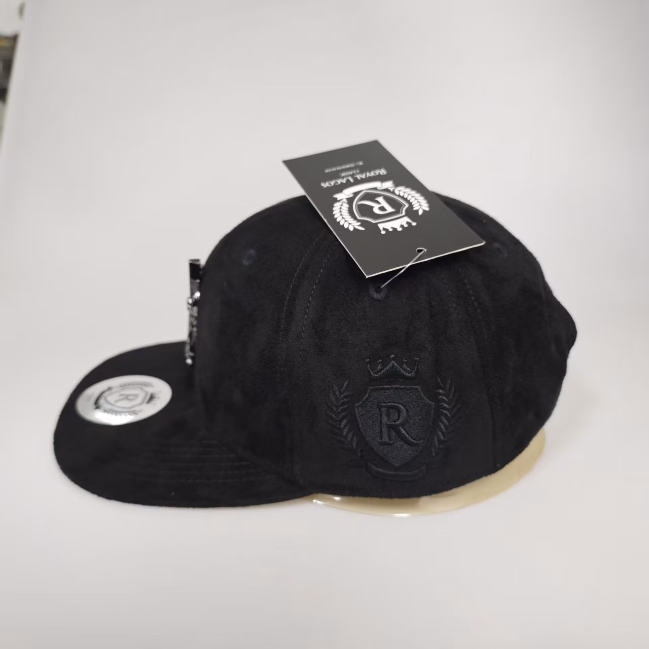 Royal Lagos Snapback Cap – Black Suede (Chrome Pin) - Image 2