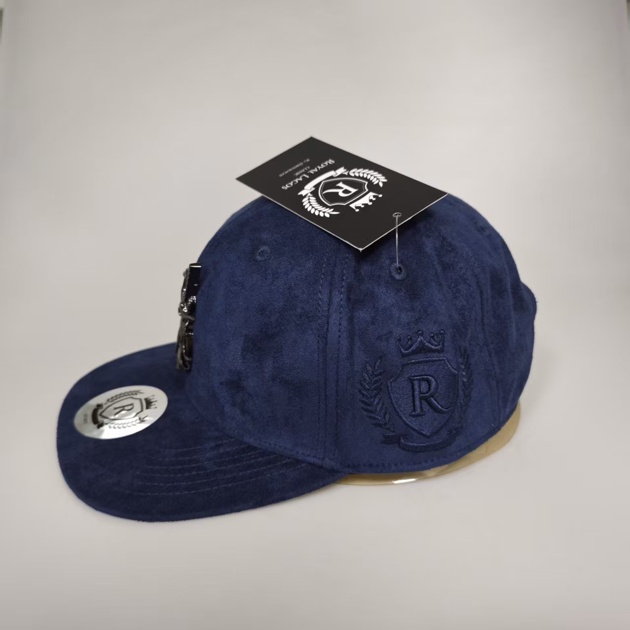 Royal Lagos Snapback Cap – Navy Suede (Chrome Pin) - Image 2