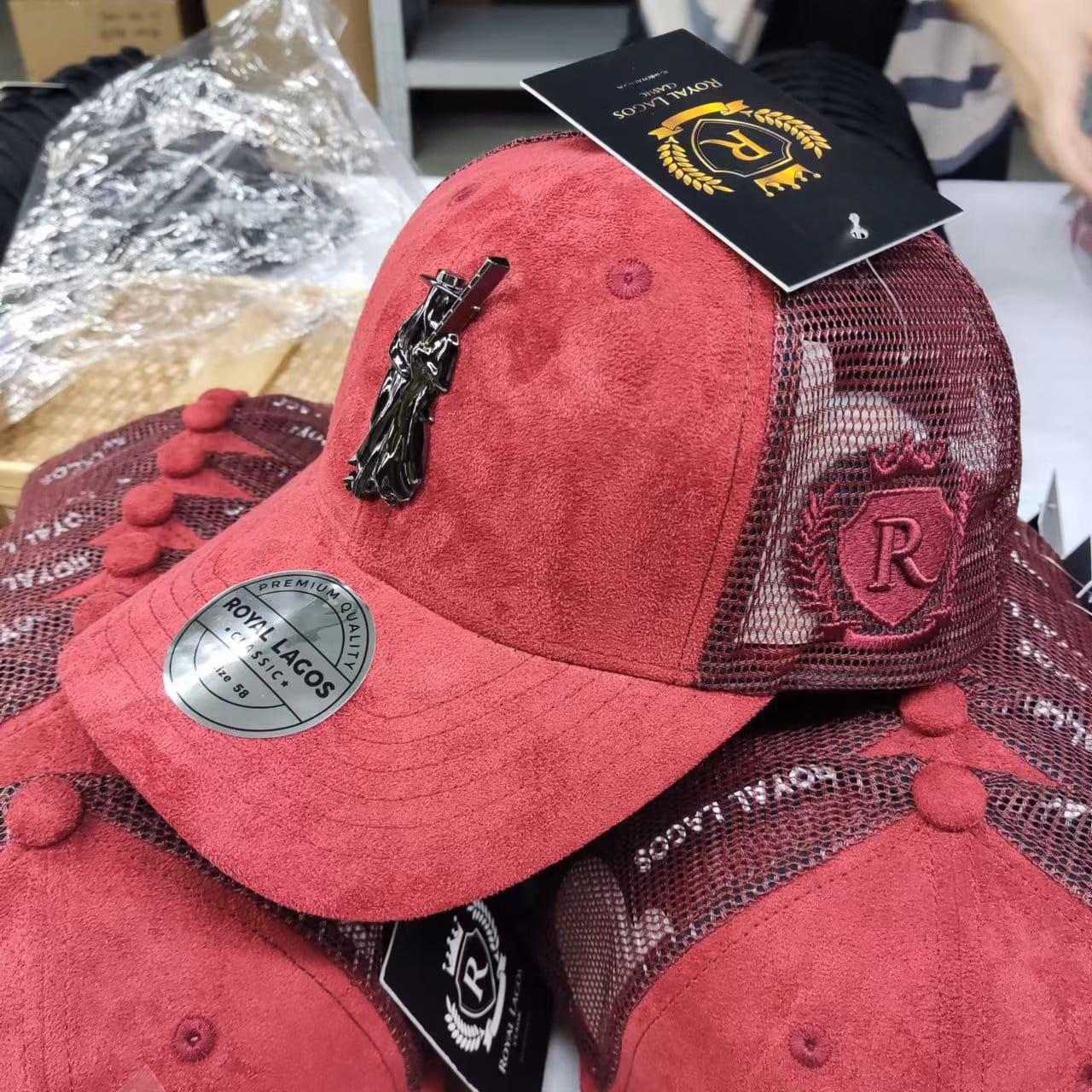 Royal Lagos Trucker Cap – Maroon Mesh (Gunmetal Pin) - Image 2