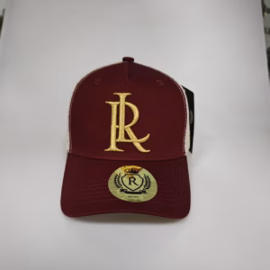 Royal Lagos Trucker Cap – Maroon & White (Gold R Monogram)