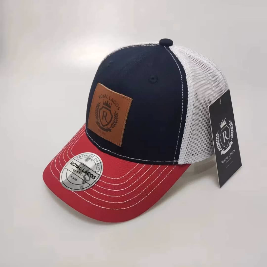 Royal Lagos Trucker Cap – Navy & Red (Leather Patch) - Image 2