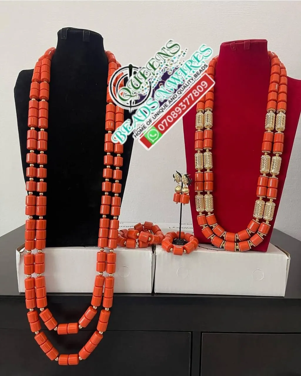 Traditional coral bead couples set